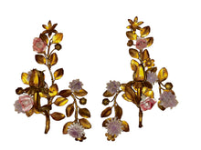 Load image into Gallery viewer, pair mid-century italian tole floral wall sconce