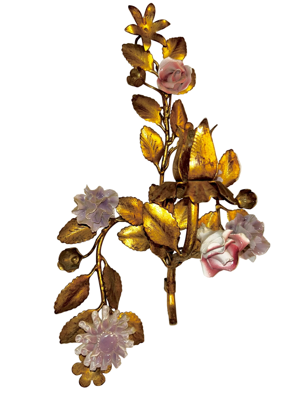 pair mid-century italian tole floral wall sconce