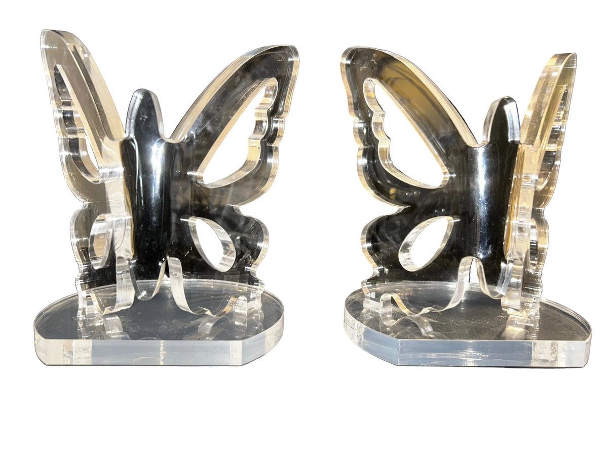 lucite acrylic butterfly bookends