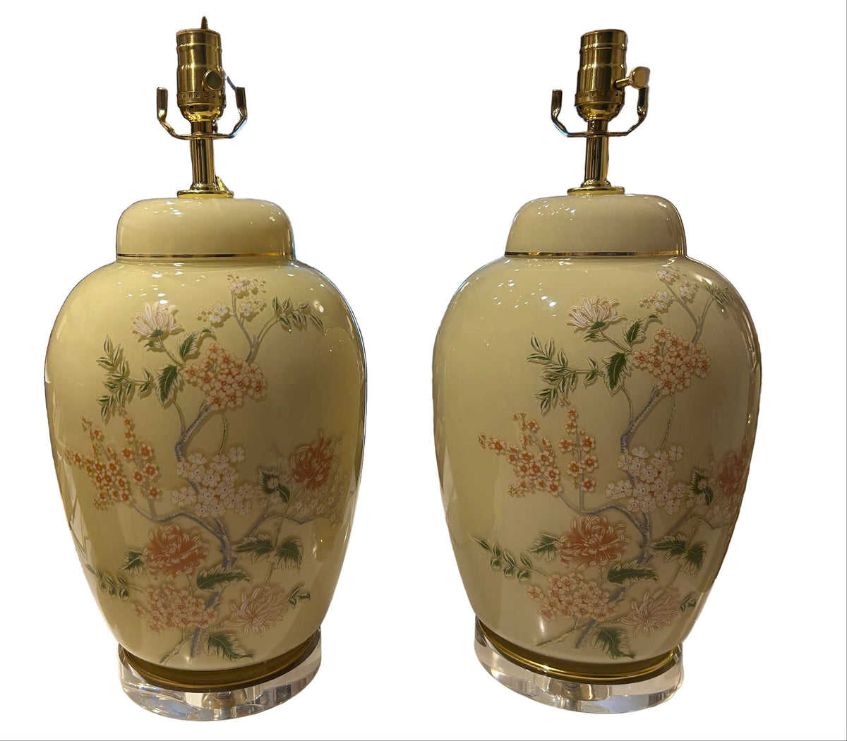 pair vintage chinoiserie-style ginger jar table lamps