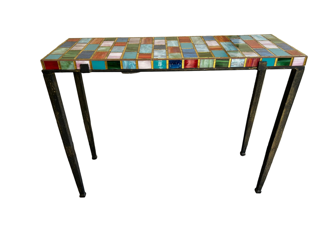 multi color glass tile console