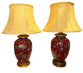 pair red ginger jar lamps w/ shade