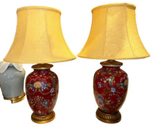 Load image into Gallery viewer, pair red ginger jar lamps w/ shade