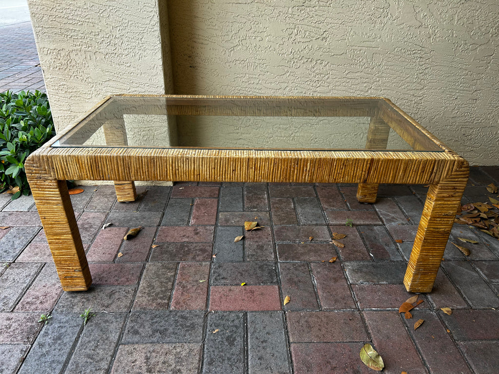 rattan and glass coffee table