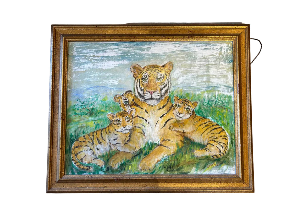 tiger and cubs hand painted art