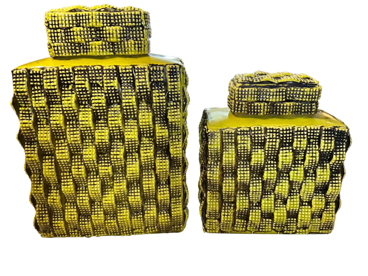 pair of ceramic woven canisters