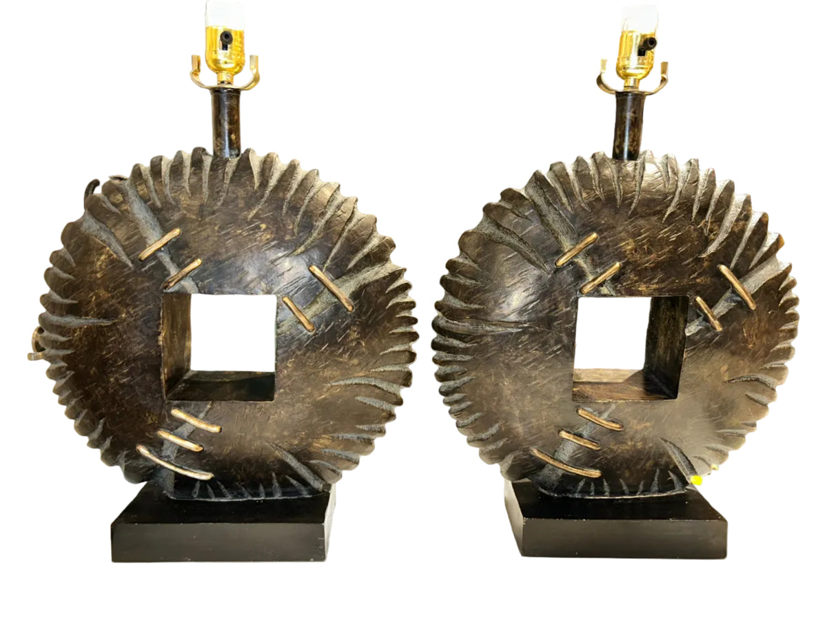 wood carved accent lamps-pair