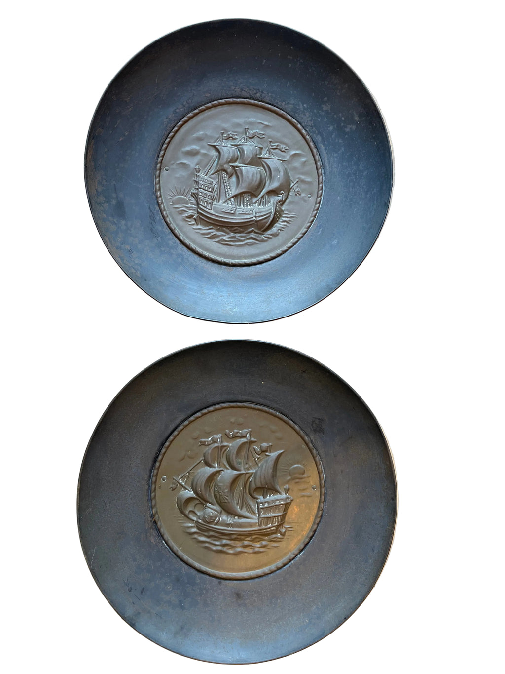 pair vintage metal ship  wall plates