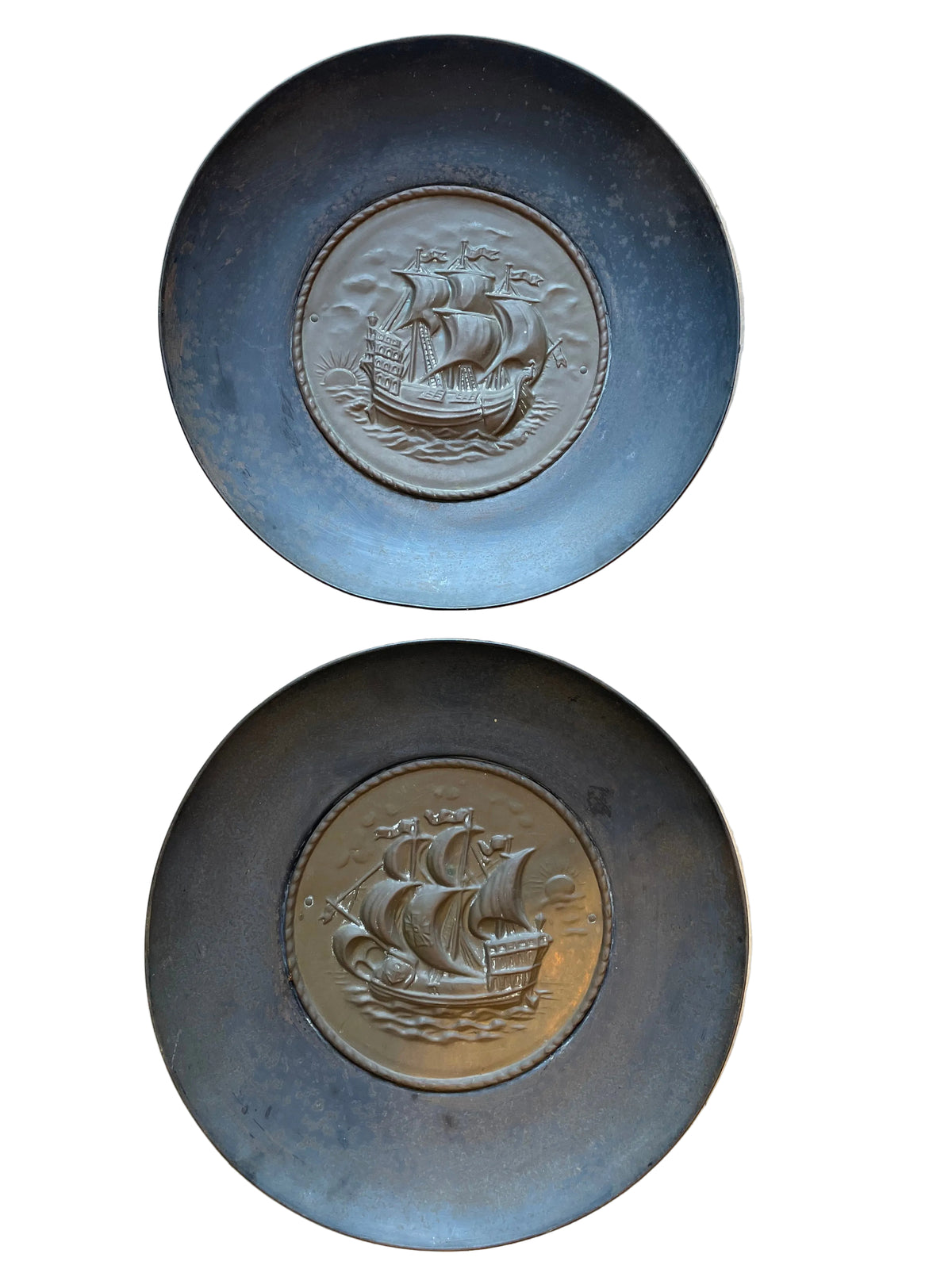 pair vintage metal ship  wall plates