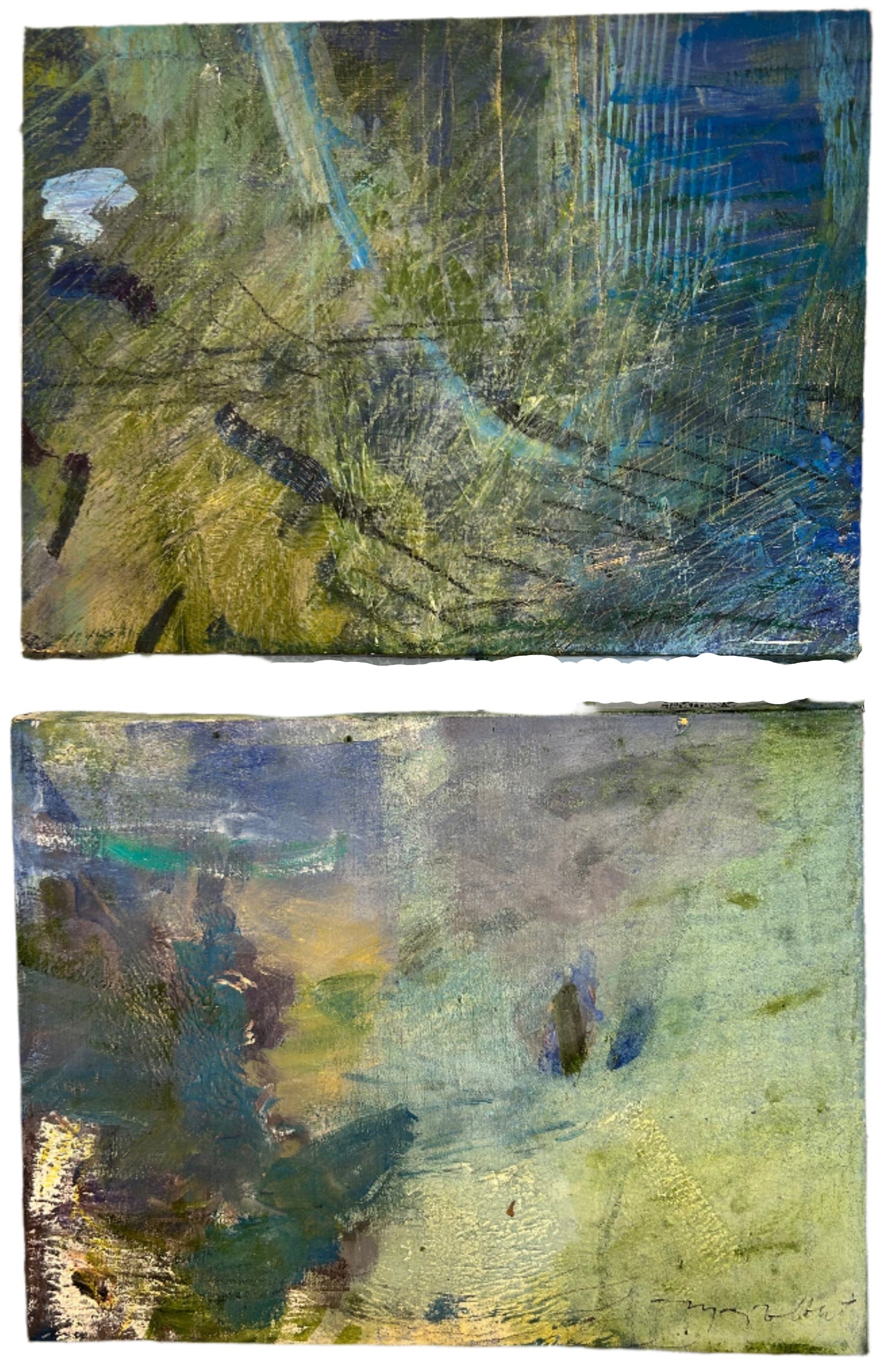 pair hand painted abstract on canvas