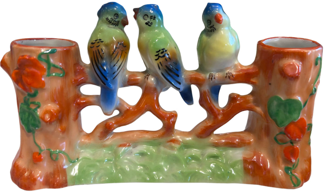birds on fence bud vase