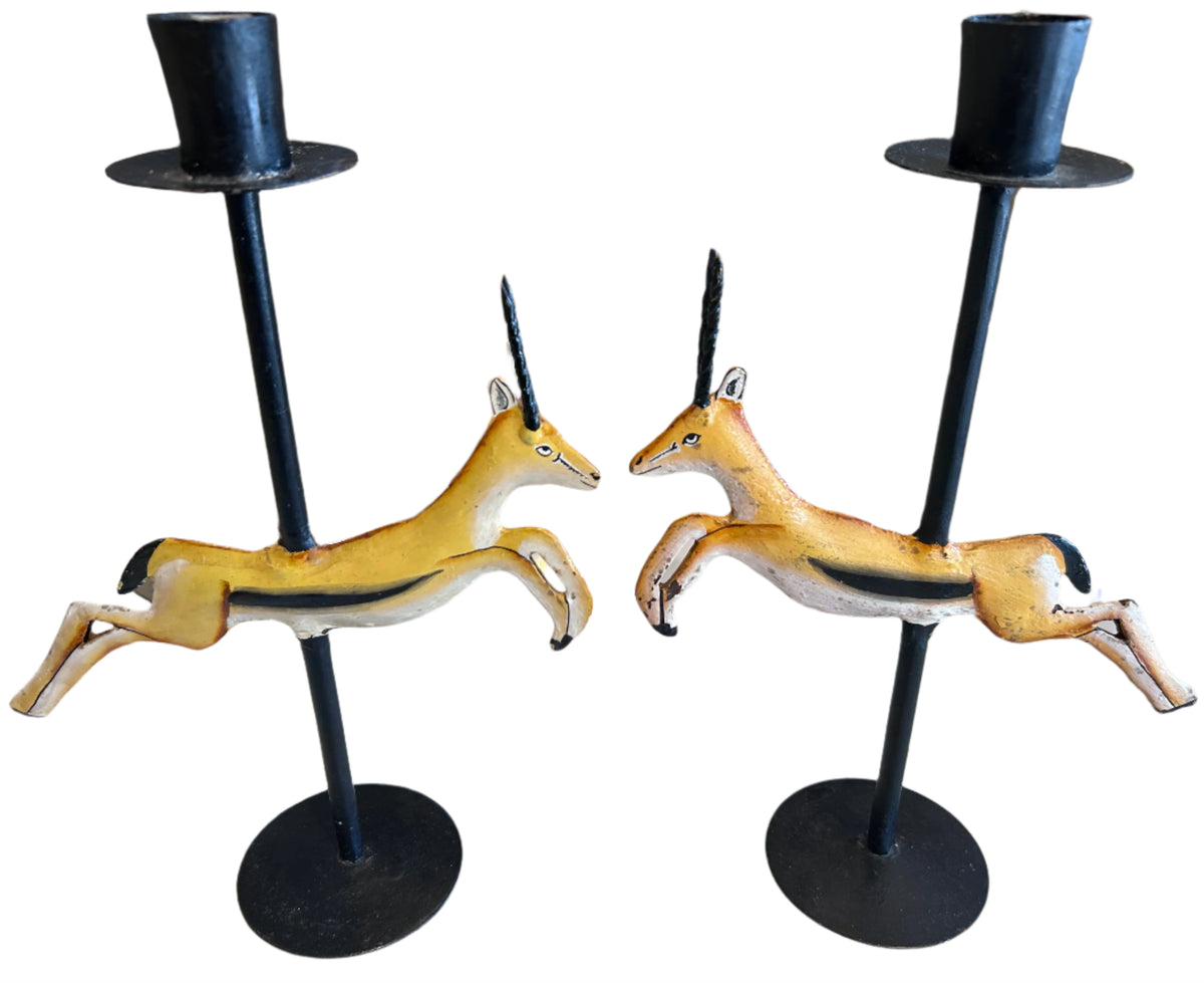 pair antelope candle holders