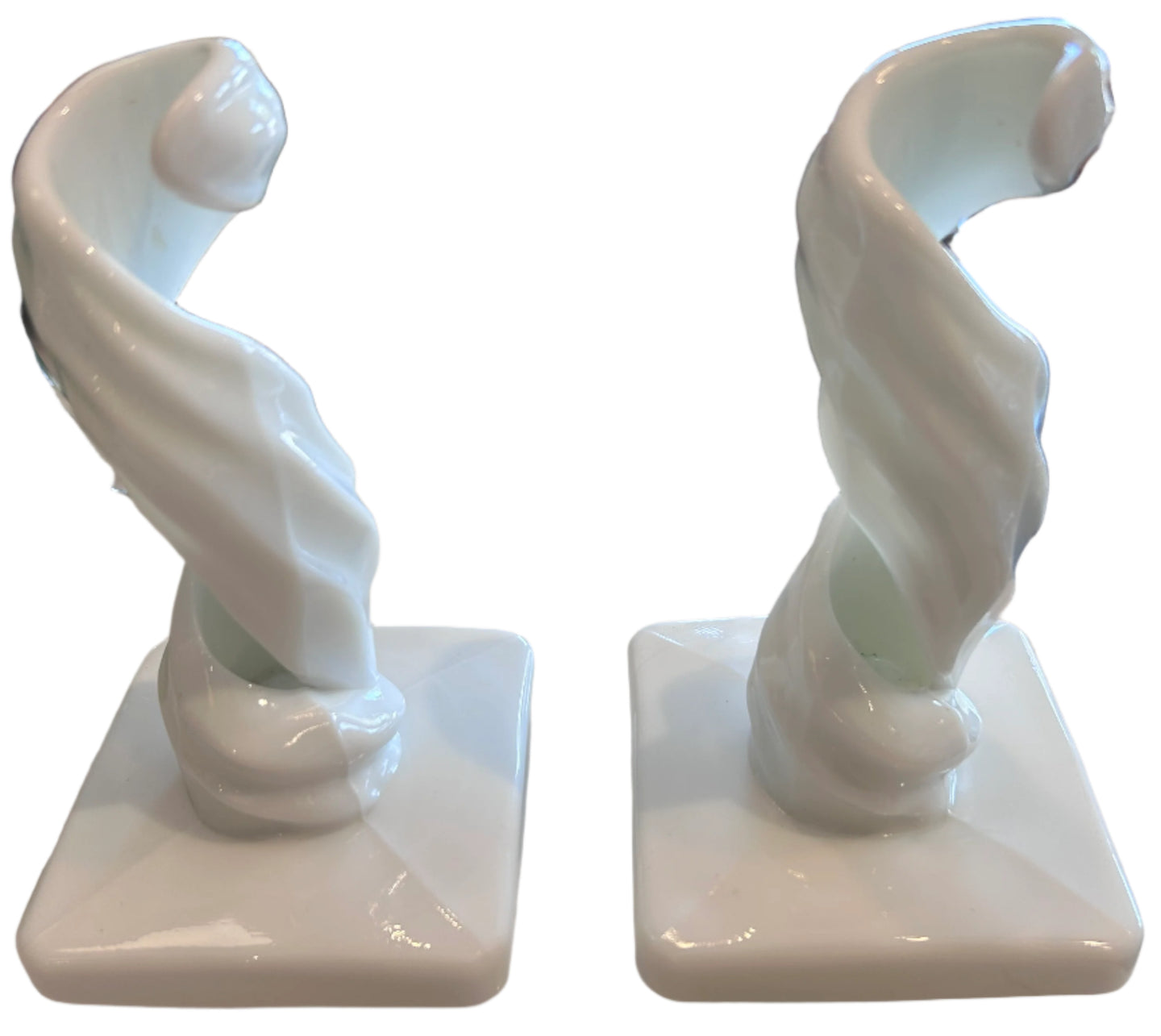 pair white glass taper holders