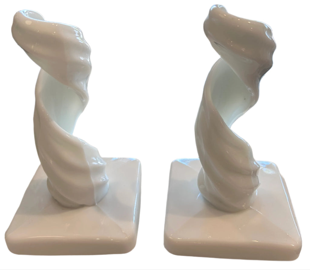 pair white glass taper holders