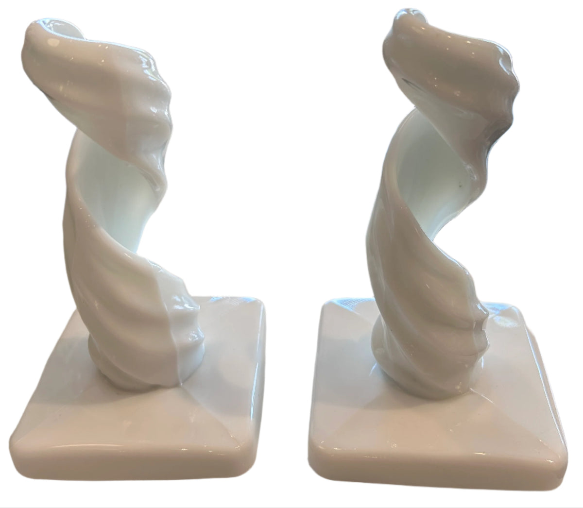 pair white glass taper holders