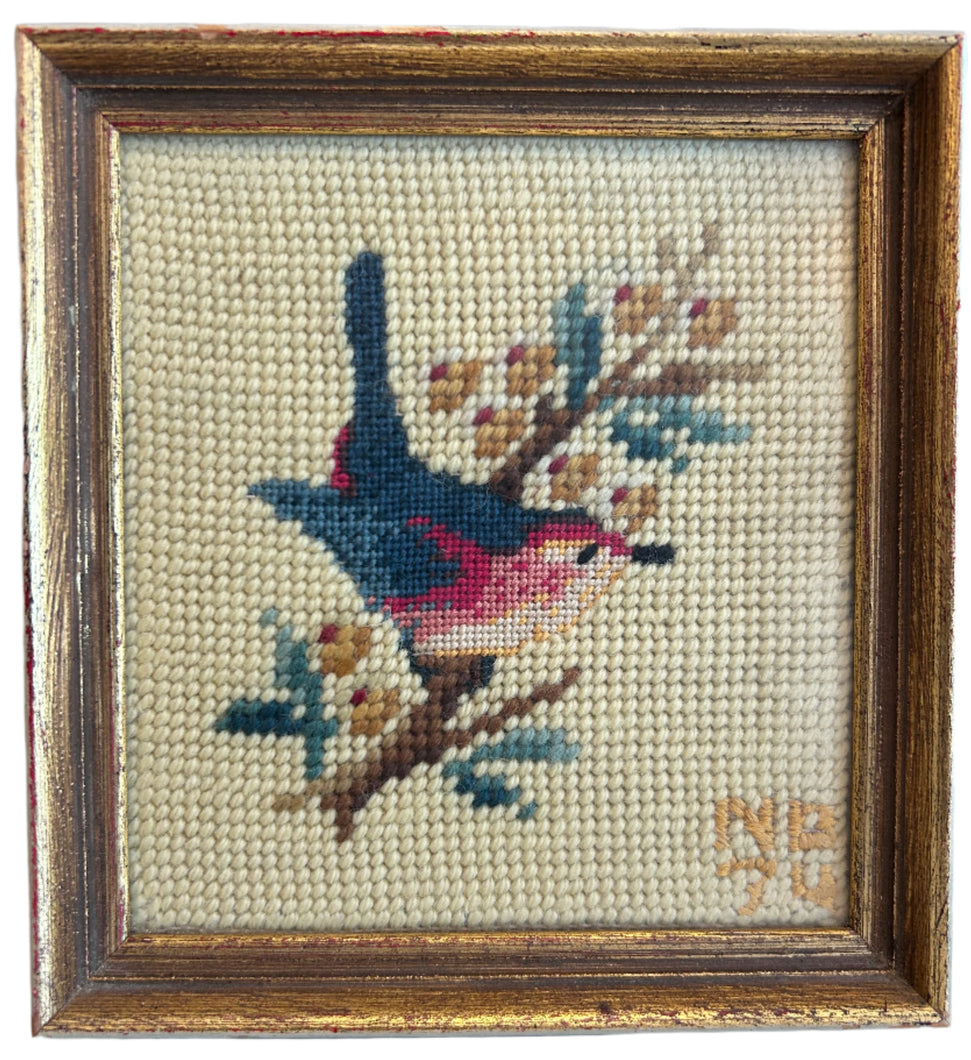 framed bird needle point