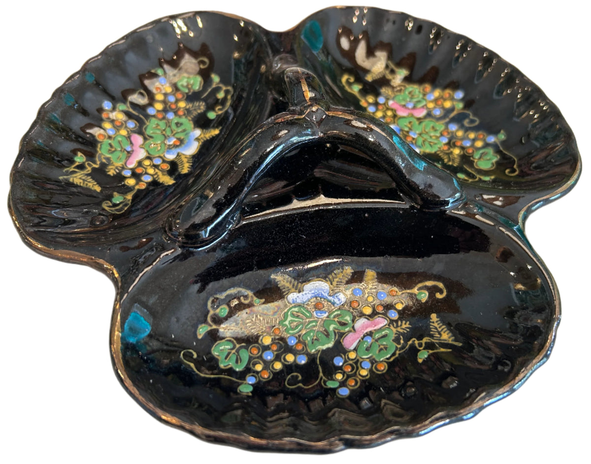 black dish with grape motif