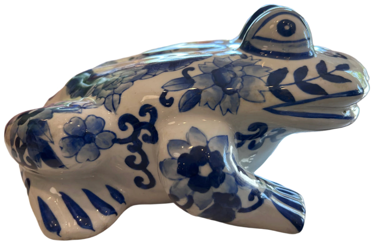 blue & white porclean frog