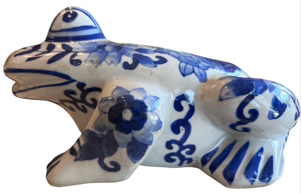 blue & white porclean frog