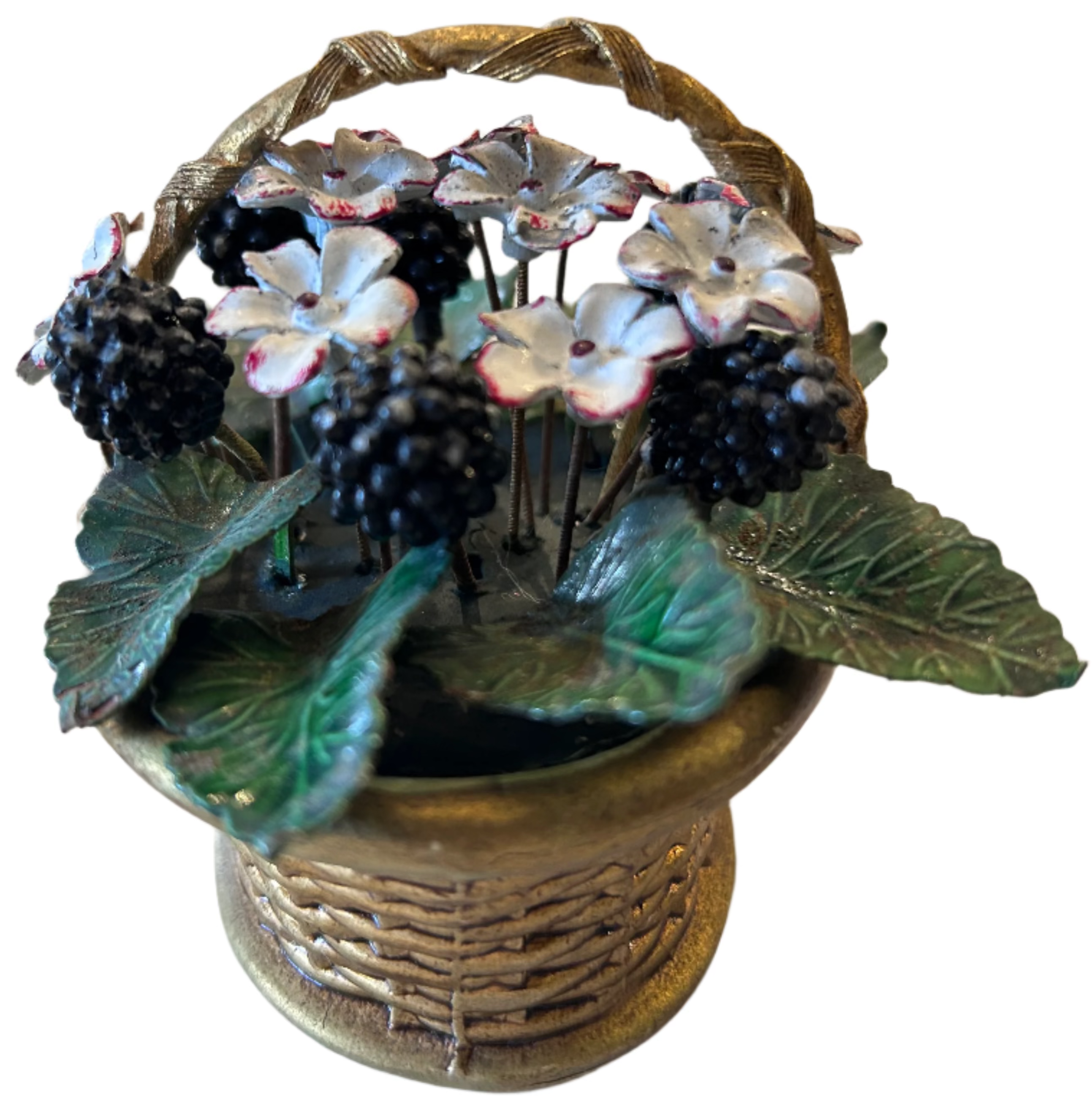 1970s metalwork enamel flower basket metal