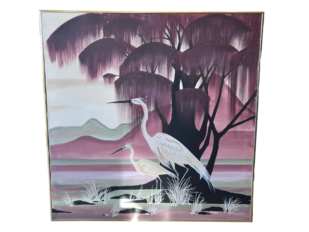 vintage heron framed canvas