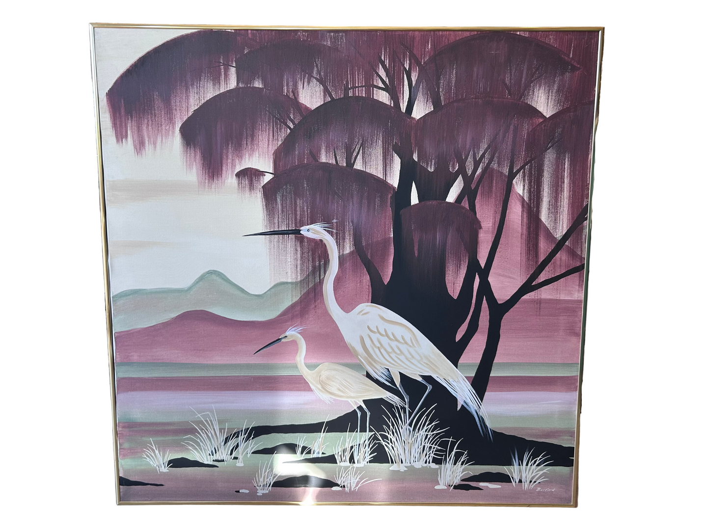 vintage heron framed canvas