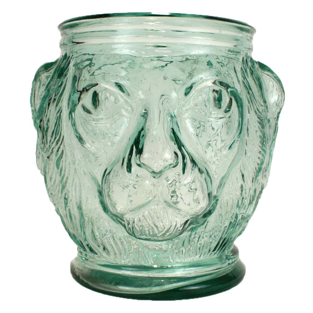 antique glass lion head jar
