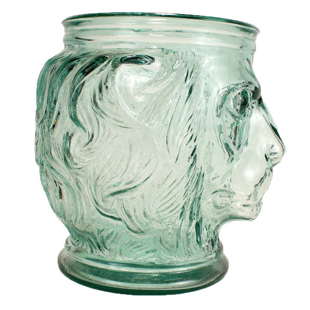 antique glass lion head jar