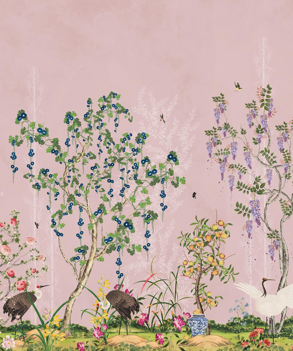 Oriental Garden Mural • Coral • Part 1 • Swatch