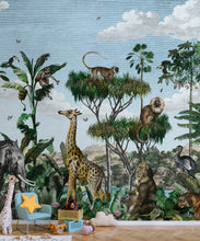 Load image into Gallery viewer, Etched Safari Mural • Animal Wallpaper • Sky • Insitu