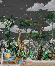 Load image into Gallery viewer, Etched Safari Mural • Animal Wallpaper • Night • Insitu