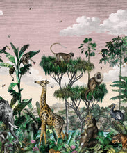 Load image into Gallery viewer, Etched Safari Mural • Animal Wallpaper • Pink Sky • Swatch