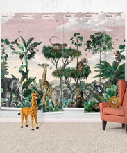 Load image into Gallery viewer, Etched Safari Mural • Animal Wallpaper • Pink Sky • Rolls