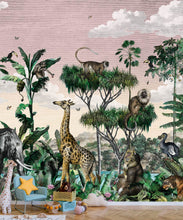 Load image into Gallery viewer, Etched Safari Mural • Animal Wallpaper • Pink Sky • Insitu