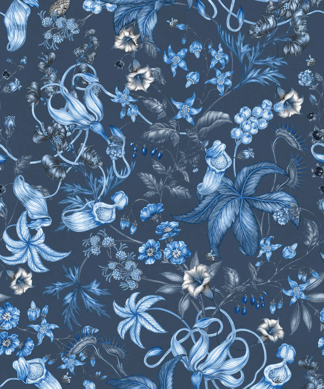 Magic Garden Collection by Kingdom Home - Alnwick Wallpaper - Colourway: Indigo Bloom - Swatch