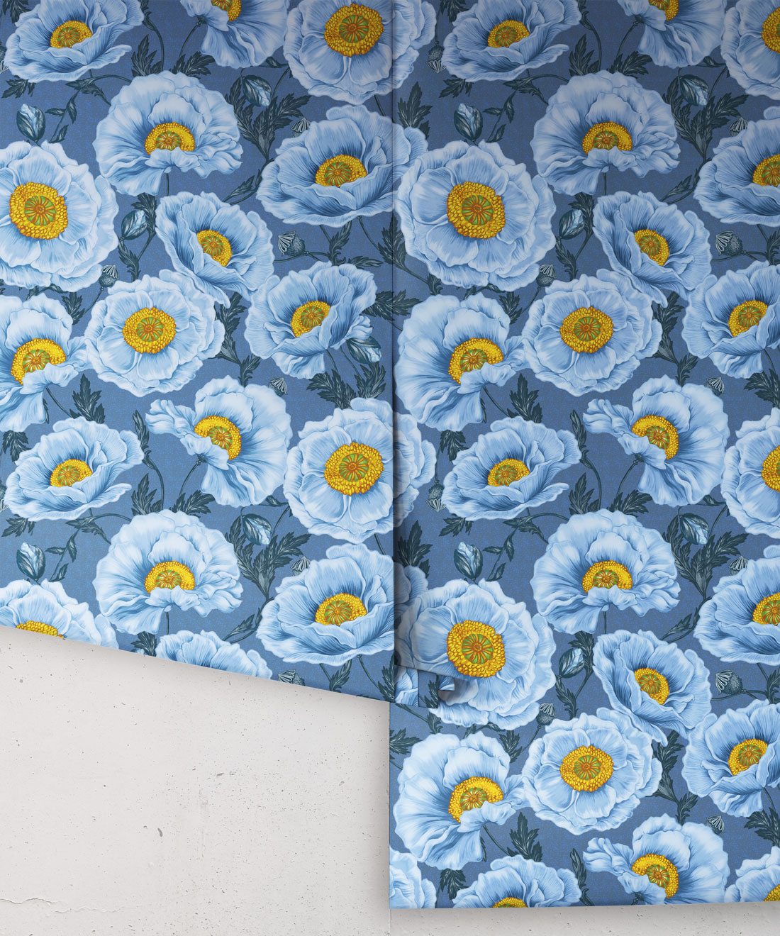 Magic Garden Collection by Kingdom Home - Papaver Wallpaper - Colourway: Chalk Indigo- Roll
