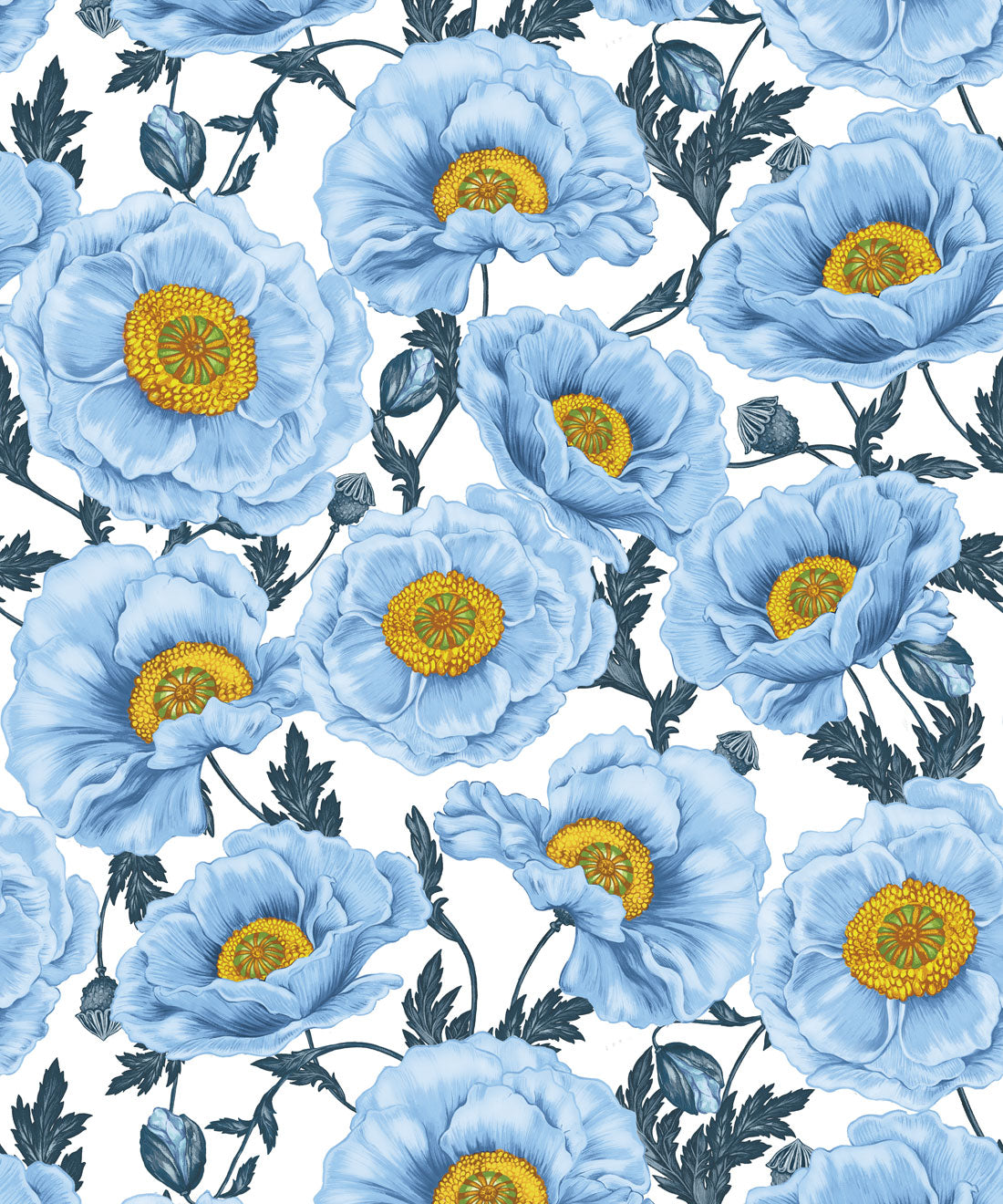 Magic Garden Collection by Kingdom Home - Papaver Wallpaper - Colourway: Frosted Chambray - Swatch