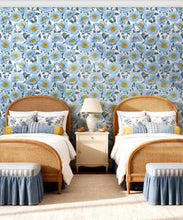 Load image into Gallery viewer, Magic Garden Collection by Kingdom Home - Papaver Wallpaper - Colourway: Frosted Chambray - Insitu