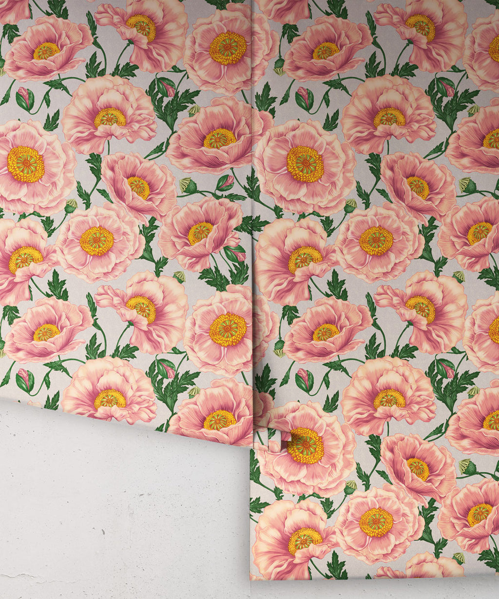 Magic Garden Collection by Kingdom Home - Papaver Wallpaper - Colourway: Heirloom Petal - Roll