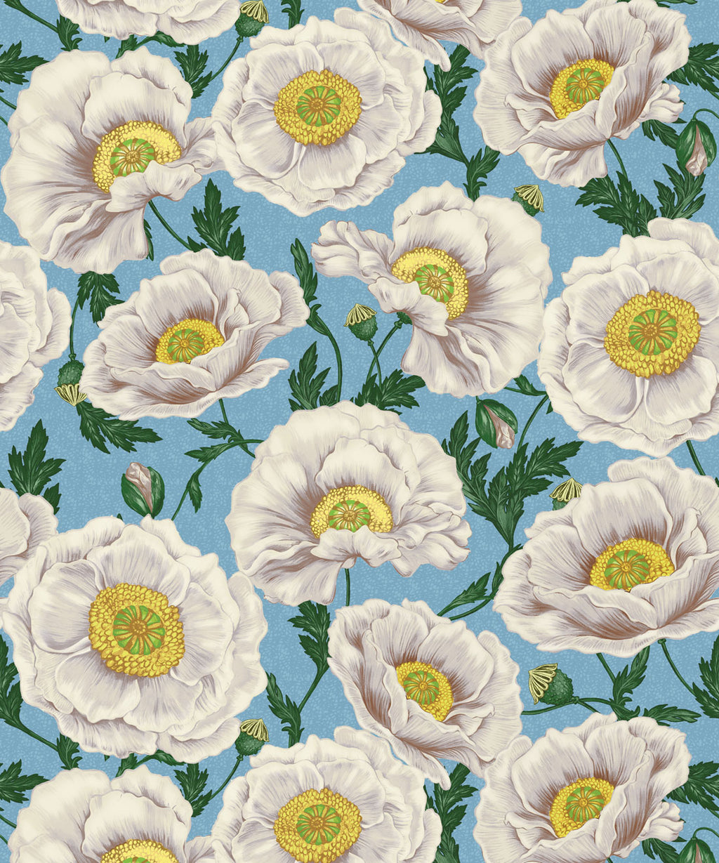 Magic Garden Collection by Kingdom Home - Papaver Wallpaper - Colourway: Pale Horizon - Swatch
