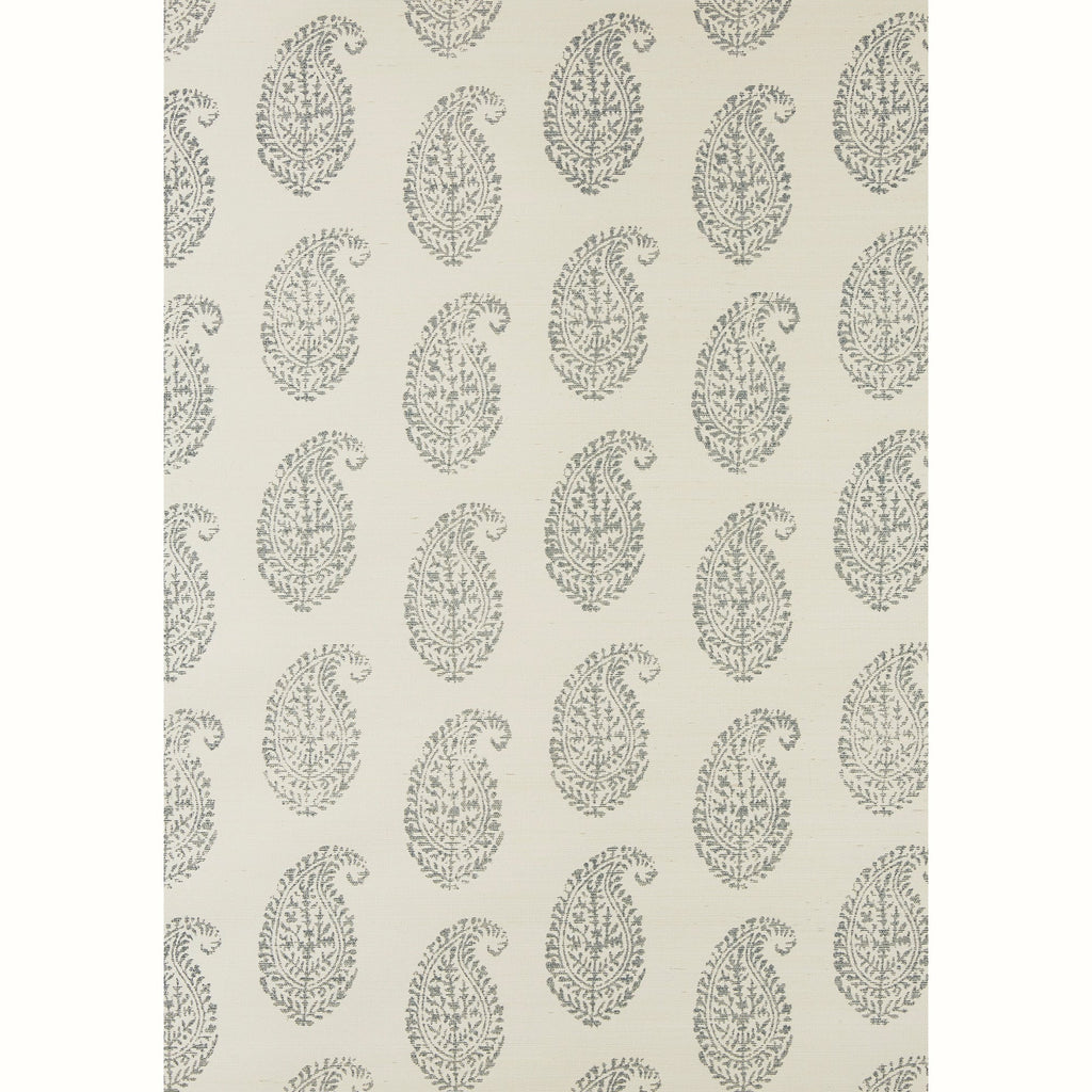 Kashmir Paisley Grasscloth Wallpaper by Peter Dunham - Sapphire/Ivory
