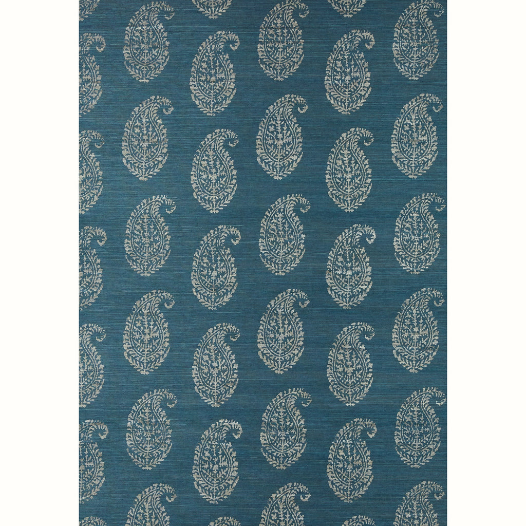 Kashmir Paisley Grasscloth Wallpaper by Peter Dunham - Sky/Indigo