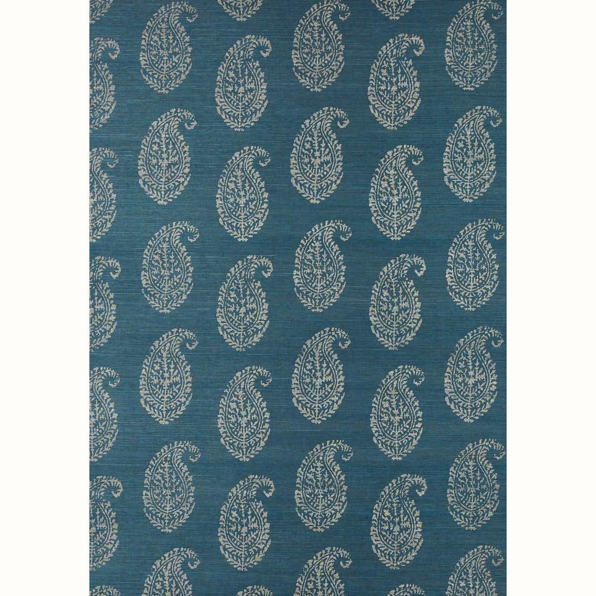 Kashmir Paisley Grasscloth Wallpaper by Peter Dunham - Sky/Indigo