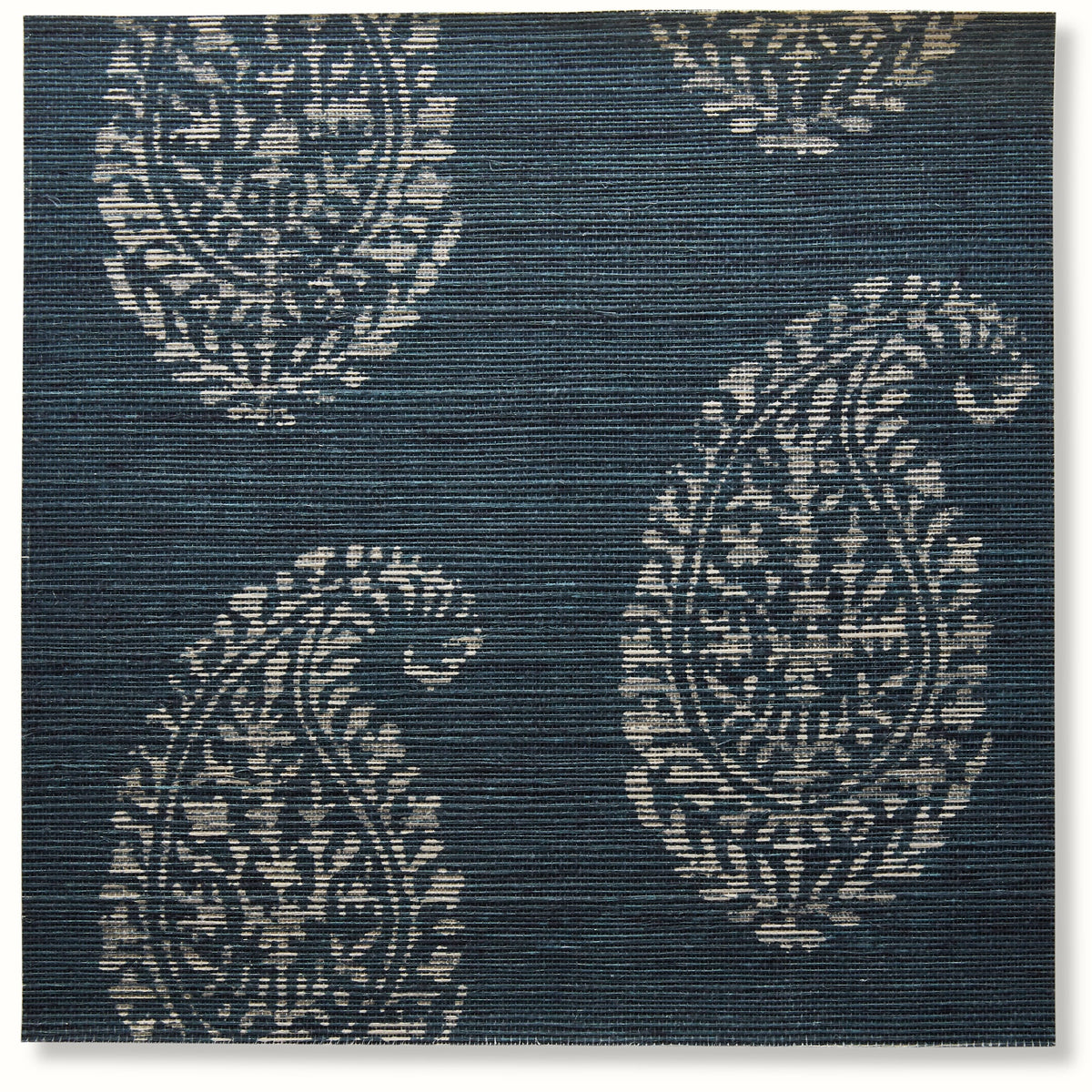 Kashmir Paisley Grasscloth Wallpaper by Peter Dunham - Sapphire/Ivory