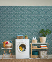 Load image into Gallery viewer, Deep Sea Wallpaper • Floral Wallpaper • Aqua • Insitu