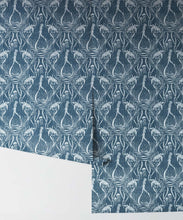 Load image into Gallery viewer, Deep Sea Wallpaper • Floral Wallpaper • Deep Blue • Rolls
