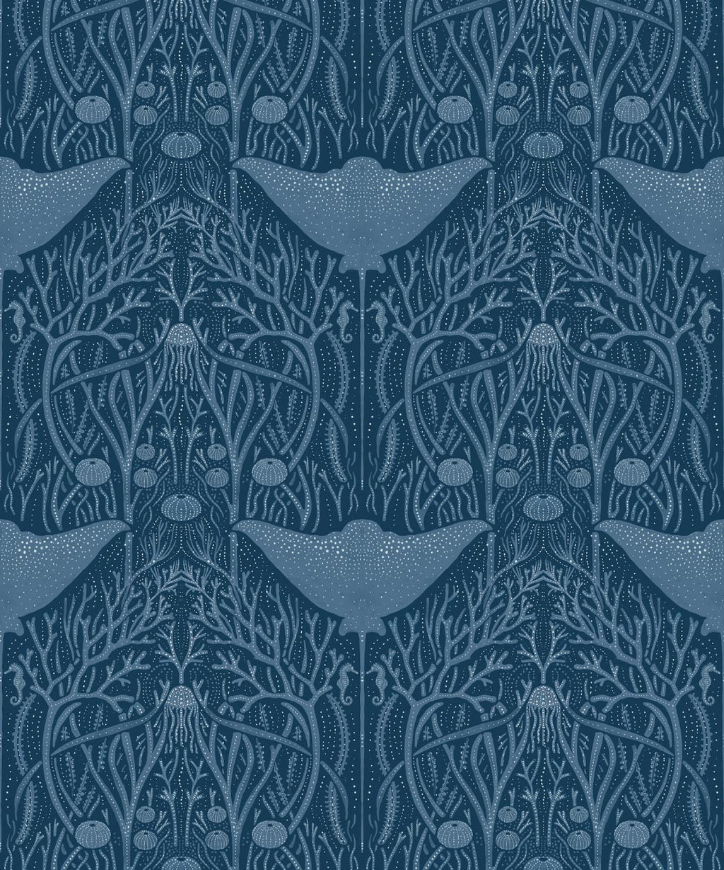 Manta Ray Wallpaper • Floral Wallpaper • Blue • Swatch
