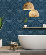 Load image into Gallery viewer, Manta Ray Wallpaper • Floral Wallpaper • Blue • Insitu