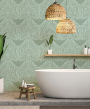 Load image into Gallery viewer, Manta Ray Wallpaper • Floral Wallpaper • Mint • Insitu