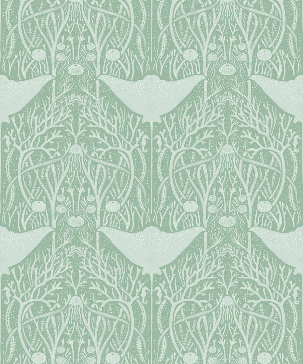 Manta Ray Wallpaper • Floral Wallpaper • Sea Green • Swatch